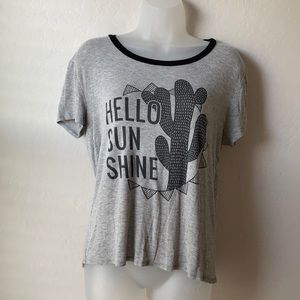 QLUV graphic Tee “Hello Sunshine” sun and cactus M